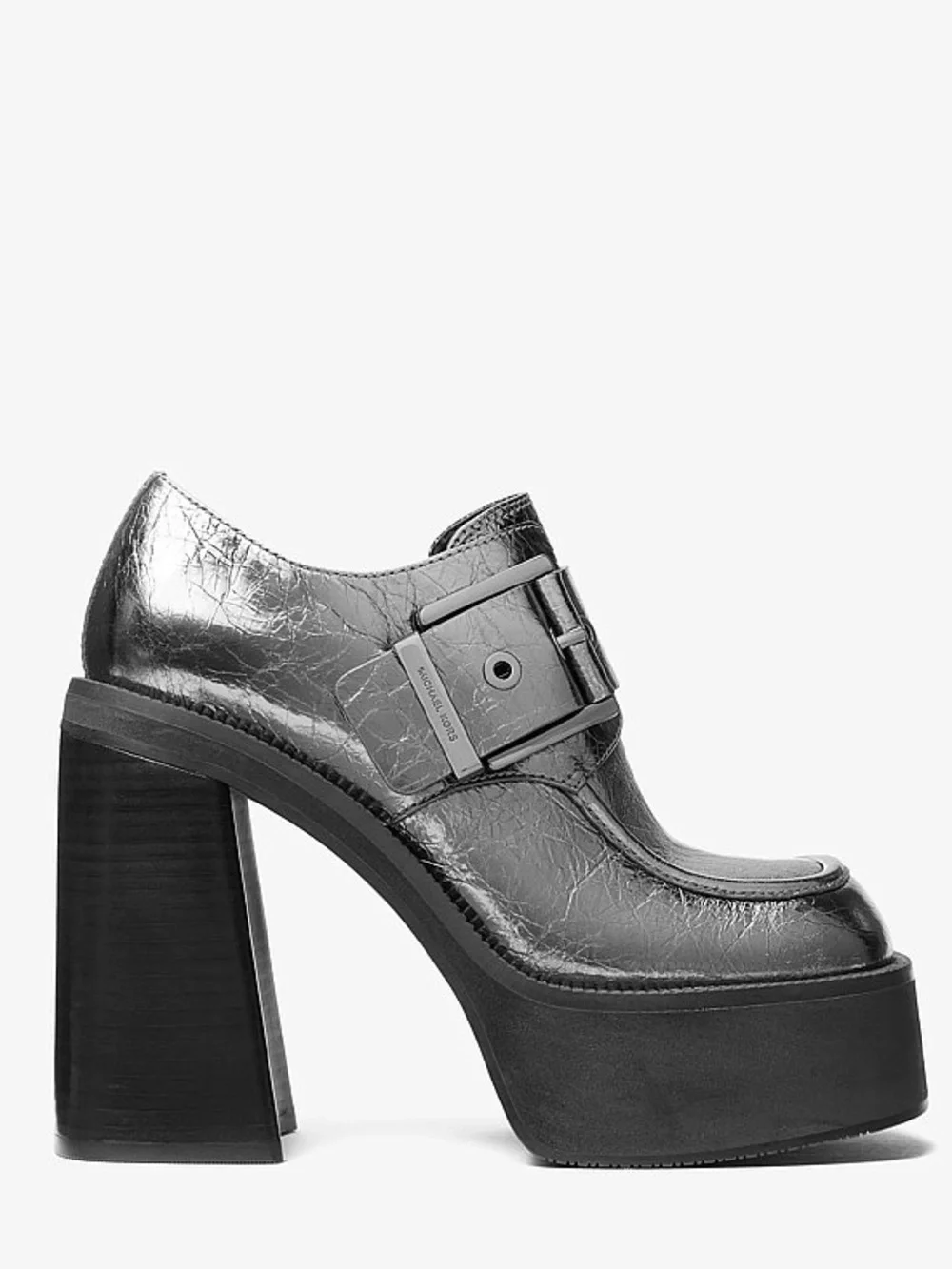 {MICHAEL Michael Kors} Colby Crackled Gunmetal Metallic Leather Platforms
